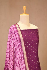 Wine Italian Silk Unstitched Suit Set with Zari Butis
