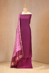 Wine Italian Silk Unstitched Suit Set with Zari Butis