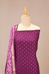 Wine Italian Silk Unstitched Suit Set with Zari Butis
