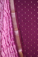 Wine Italian Silk Unstitched Suit Set with Zari Butis