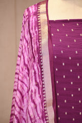 Wine Italian Silk Unstitched Suit Set with Zari Butis