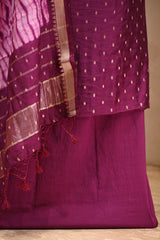 Wine Italian Silk Unstitched Suit Set with Zari Butis