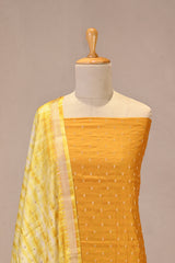 Yellow Semi Silk Unstitched Suit Set with Zari Butis