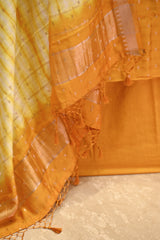 Yellow Semi Silk Unstitched Suit Set with Zari Butis