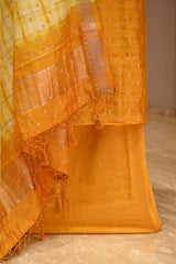 Yellow Semi Silk Unstitched Suit Set with Zari Butis