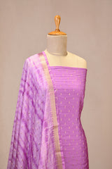 Lilac Semi Silk Unstitched Suit Set with Zari Butis