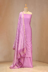 Lilac Semi Silk Unstitched Suit Set with Zari Butis