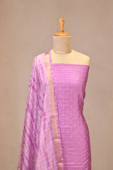 Lilac Semi Silk Unstitched Suit Set with Zari Butis