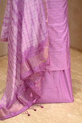 Lilac Semi Silk Unstitched Suit Set with Zari Butis