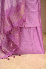Lilac Semi Silk Unstitched Suit Set with Zari Butis
