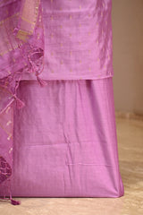 Lilac Semi Silk Unstitched Suit Set with Zari Butis
