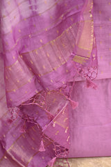 Lilac Semi Silk Unstitched Suit Set with Zari Butis