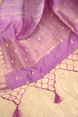 Lilac Semi Silk Unstitched Suit Set with Zari Butis
