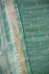 Pine Green Semi Silk Unstitched Suit Set with Zari Butis