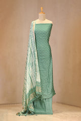 Pine Green Semi Silk Unstitched Suit Set with Zari Butis