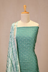 Pine Green Semi Silk Unstitched Suit Set with Zari Butis