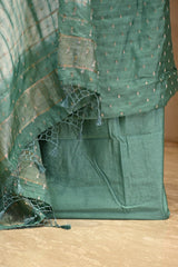Pine Green Semi Silk Unstitched Suit Set with Zari Butis