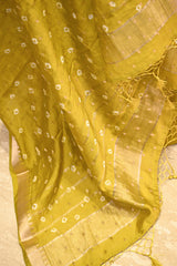 Olive Green Semi Silk Unstitched Suit Set with Zari Butis