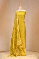 Olive Green Semi Silk Unstitched Suit Set with Zari Butis
