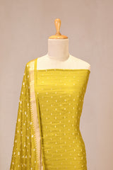 Olive Green Semi Silk Unstitched Suit Set with Zari Butis