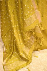 Olive Green Semi Silk Unstitched Suit Set with Zari Butis