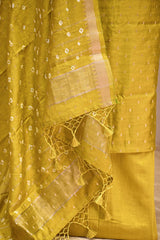 Olive Green Semi Silk Unstitched Suit Set with Zari Butis