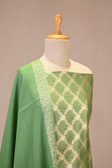 Green Semi Tissue Silk Unstitched Suit Set with Gold Zari Jaal