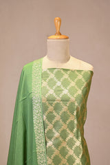 Green Semi Tissue Silk Unstitched Suit Set with Gold Zari Jaal