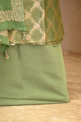 Green Semi Tissue Silk Unstitched Suit Set with Gold Zari Jaal