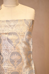 Grey Banarasi Katan Silk Unstitched Suit Set with Watergold Zari Jaal