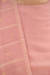 Baby Pink Katan Silk Three Piece Suit Set with Zari Neckline