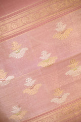 Baby Pink Katan Silk Three Piece Suit Set with Zari Neckline