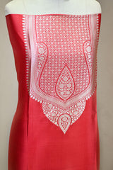 Red Banarasi Silk Suit Set with Silver Zari Weaving