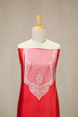 Red Banarasi Silk Suit Set with Silver Zari Weaving
