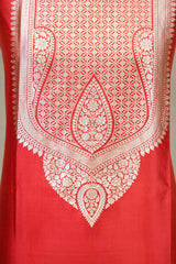 Red Banarasi Silk Suit Set with Silver Zari Weaving