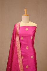 Pink Banarasi Silk Three Piece Suit Set with Gold Zari Buta