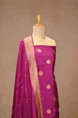 Magenta Katan Silk Three Piece Suit Set with Gold Zari Buta