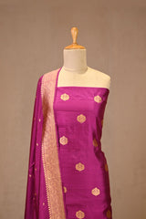 Magenta Katan Silk Three Piece Suit Set with Gold Zari Buta