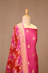 Pink Katan Silk Three Piece Suit Set with Zari Buta & Rangkat Dupatta