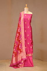 Pink Katan Silk Three Piece Suit Set with Zari Buta & Rangkat Dupatta