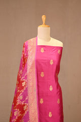 Pink Katan Silk Three Piece Suit Set with Zari Buta & Rangkat Dupatta