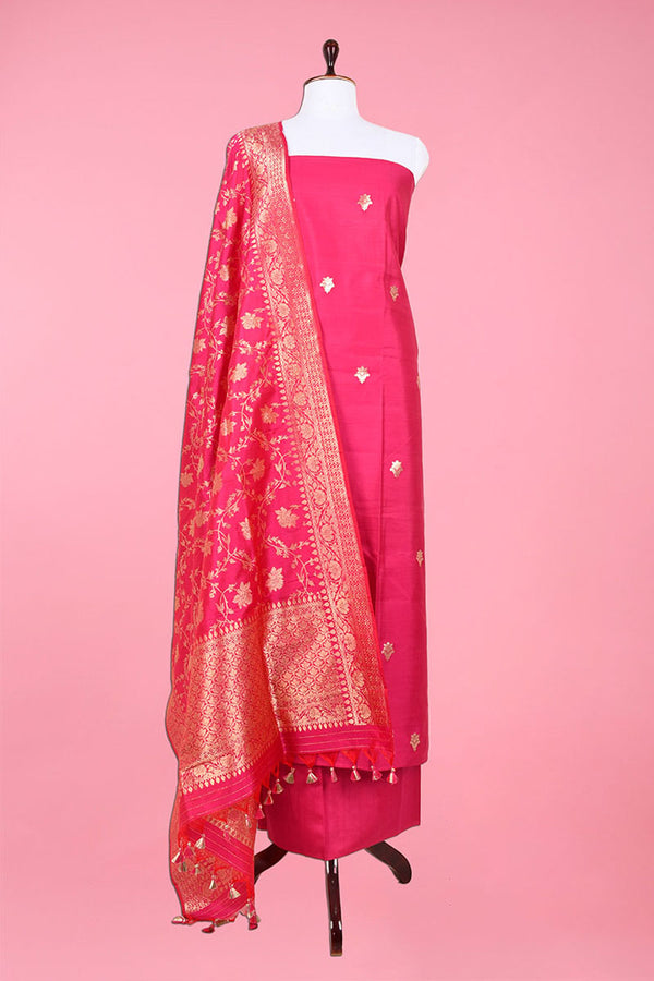 Pink Handwoven Chiniya Silk Suit Set At Chinaya Banaras