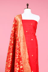 Bright Red Handwoven Chiniya Silk Dress Material