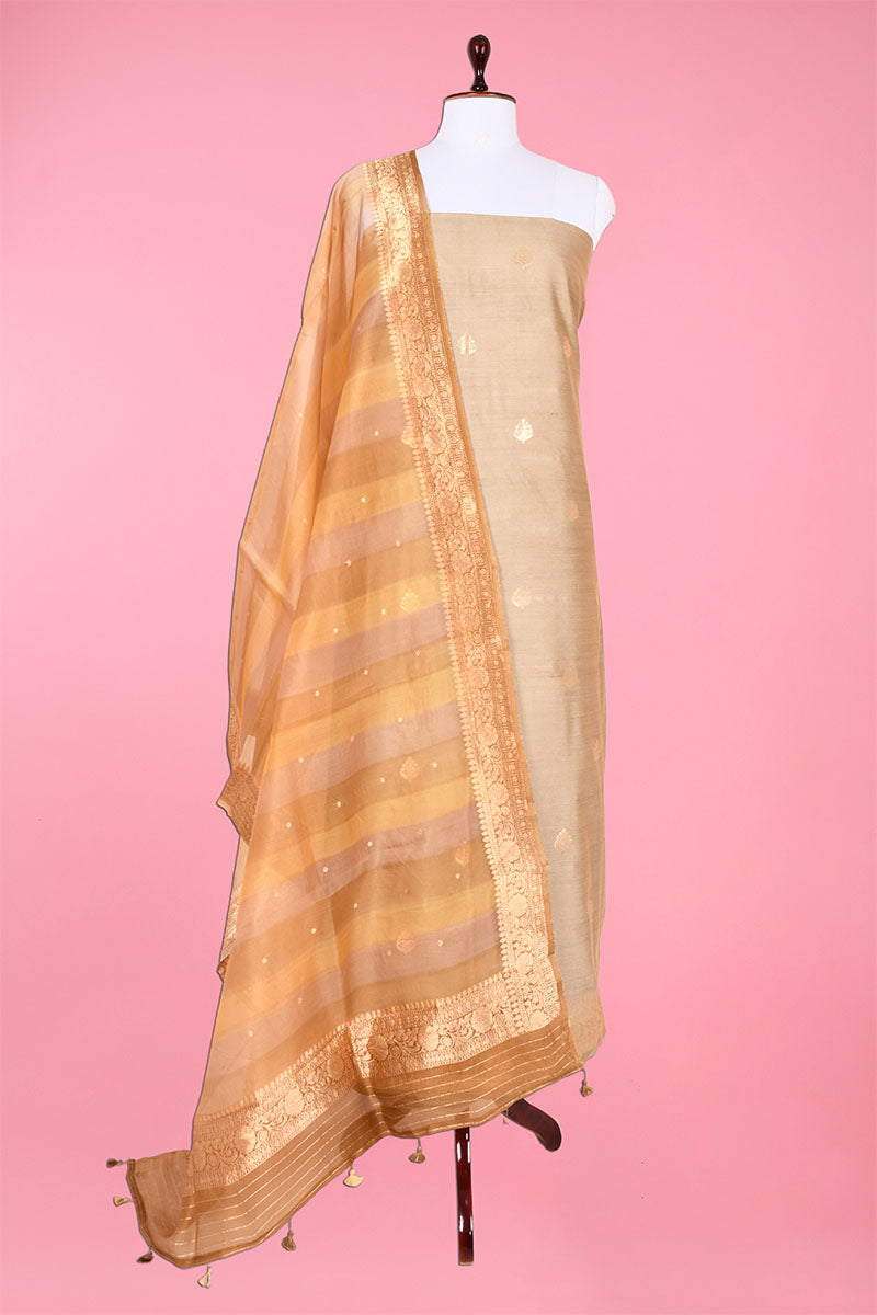Olive Handwoven Chiniya Silk Suit Set At Chinaya Banaras