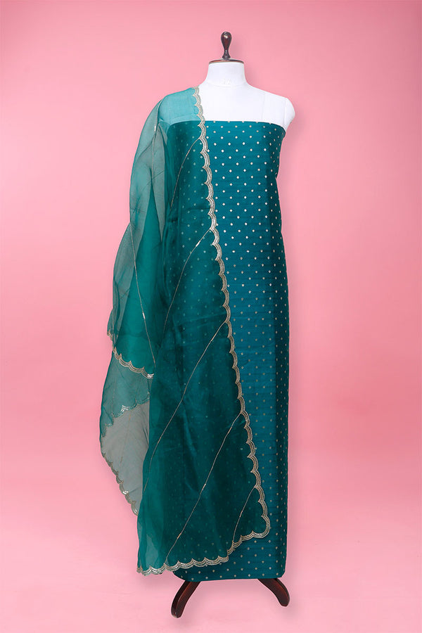 Peacock Green Handwoven Chiniya Silk Co-ord Dress Material