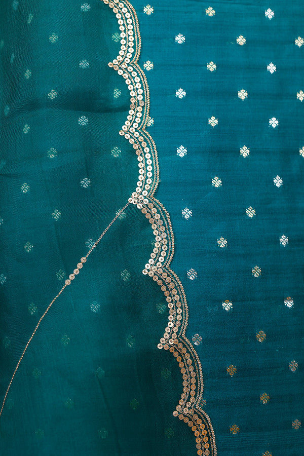 Peacock Green Handwoven Chiniya Silk Co-ord Dress Material at Chinaya