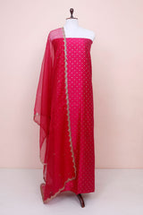 Magenta Pink Handwoven Chiniya Silk Co-ord Dress Material at Chinaya