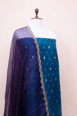 Cobalt Blue Handwoven Chiniya Silk Co-ord Dress Material at Chinaya