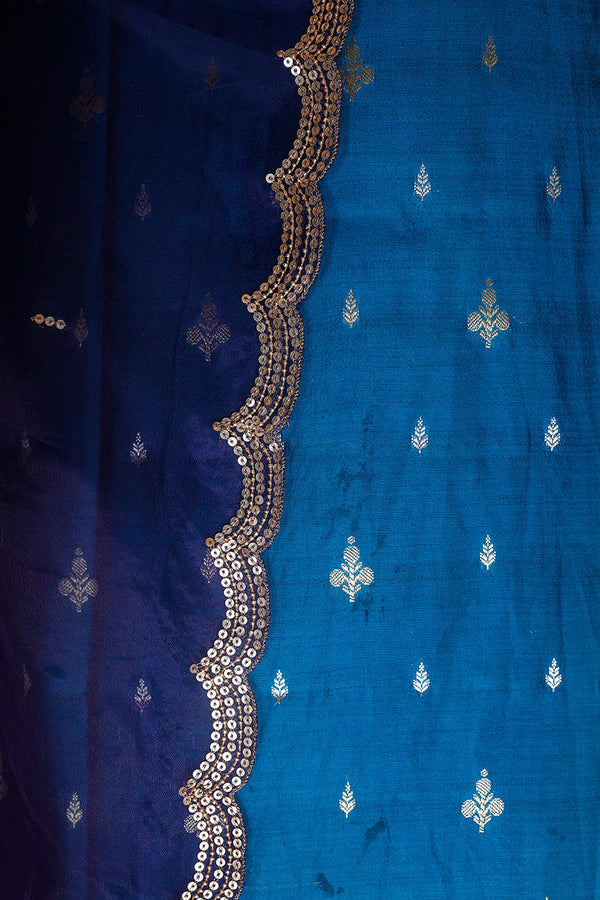 Cobalt Blue Handwoven Chiniya Silk Co-ord Dress Material at Chinaya