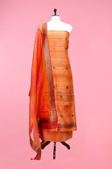 Coral Peach Handwoven Tussar Silk Co-ord Dress Material At Chinaya Banaras 